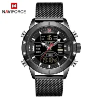 NAVIFORCE NF9153 Watches for Men Dual Display Digital Alarm Clock Fashion Stainless Steel Sport Waterproof Wristwatch