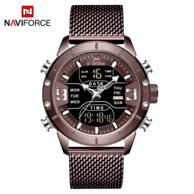 NAVIFORCE NF9153 Watches for Men Dual Display Digital Alarm Clock Fashion Stainless Steel Sport Waterproof Wristwatch
