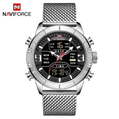 NAVIFORCE NF9153 Watches for Men Dual Display Digital Alarm Clock Fashion Stainless Steel Sport Waterproof Wristwatch