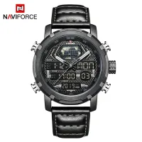 NAVIFORCE NF9160 Mens Watches Top Brand Luxury Sport Watch Men Leather Strap 30M Waterproof Miliary Dual Display Wrist Watch Clock