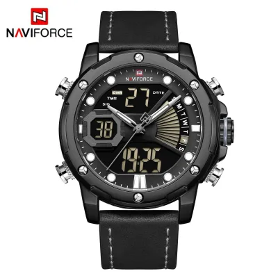 NAVIFORCE NF9172 Men Watch Digital Sport Top Brand Luxury Man WristWatch Military Genuine Leather LED Quartz Fashion Male Clock
