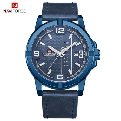 NAVIFORCE NF9177 Casual Men Leather Strap Watches Military Sport Waterproof Male Wristwatch Quartz Calendar Man Clock