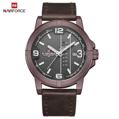 NAVIFORCE NF9177 Casual Men Leather Strap Watches Military Sport Waterproof Male Wristwatch Quartz Calendar Man Clock