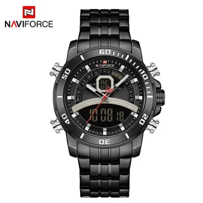 NAVIFORCE NF9181 Watches Men Stainless Steel Sports Male Clock Digital Quartz Military Man LED Wristwatch
