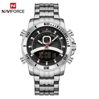 NAVIFORCE NF9181 Watches Men Stainless Steel Sports Male Clock Digital Quartz Military Man LED Wristwatch