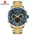 NAVIFORCE NF9189 Men Stainless Steel Dual Display Watches Fashion Chronograph Sport Waterproof Wristwatch - Gold Blue
