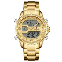 NAVIFORCE NF9190 Mens Watches Top Brand Luxury Stainless Steel Quartz Wrist Watch Men Sports Dual Time Digital Analog Clock