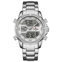 NAVIFORCE NF9190 Mens Watches Top Brand Luxury Stainless Steel Quartz Wrist Watch Men Sports Dual Time Digital Analog Clock