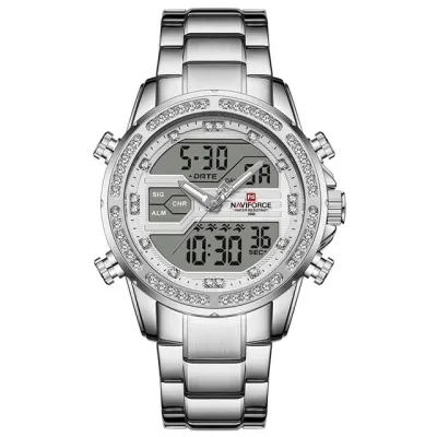 NAVIFORCE NF9190 Mens Watches Top Brand Luxury Stainless Steel Quartz Wrist Watch Men Sports Dual Time Digital Analog Clock