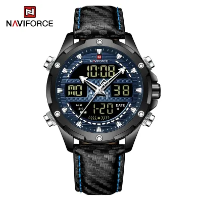NAVIFORCE NF9194 Luxury Men Watch Quartz Digital Male Clock Military Sport Genuine Leather Waterproof Man Wristwatch