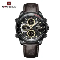 NAVIFORCE NF9197 Watches Men Military Sport Green Leather Waterproof Day Date Display Big Clock Male