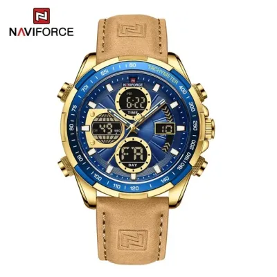 NAVIFORCE NF9197 Watches Men Military Sport Green Leather Waterproof Day Date Display Big Clock Male