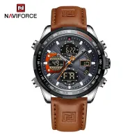 NAVIFORCE NF9197 Watches Men Military Sport Green Leather Waterproof Day Date Display Big Clock Male