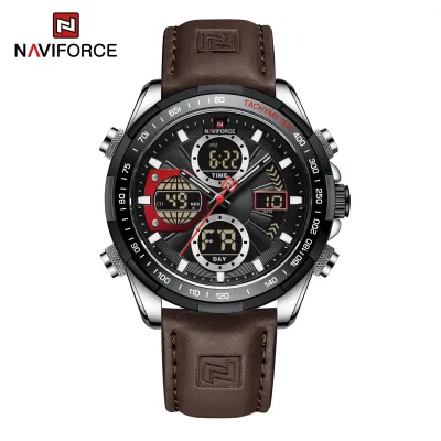 NAVIFORCE NF9197 Watches Men Military Sport Green Leather Waterproof Day Date Display Big Clock Male