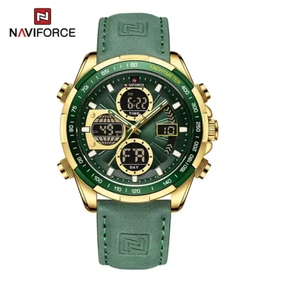 NAVIFORCE NF9197 Watches Men Military Sport Green Leather Waterproof Day Date Display Big Clock Male