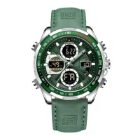 NAVIFORCE NF9197 Watches Men Military Sport Green Leather Waterproof Day Date Display Big Clock Male
