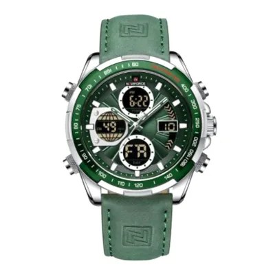 NAVIFORCE NF9197 Watches Men Military Sport Green Leather Waterproof Day Date Display Big Clock Male