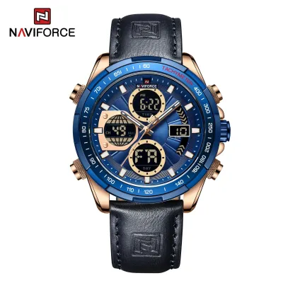 NAVIFORCE NF9197 Watches Men Military Sport Green Leather Waterproof Day Date Display Big Clock Male
