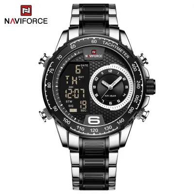 NAVIFORCE NF9199 Top Brand Luxury Men Watch Quartz Digital Male Clock Military Sport Silver Black Stainless Steel Man Wristwatch