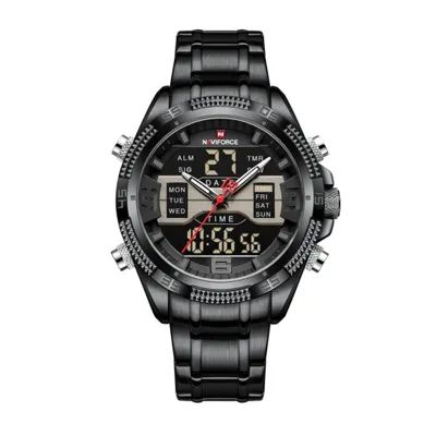 NAVIFORCE NF9201 Men's Watch Alloy Dial Analog LCD Digital Display Sport Waterproof Quartz Wristwatch Date Chronograph Luminous Clock