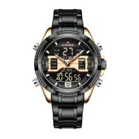 NAVIFORCE NF9201 Men's Watch Alloy Dial Analog LCD Digital Display Sport Waterproof Quartz Wristwatch Date Chronograph Luminous Clock