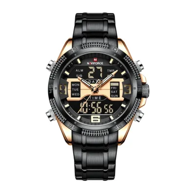 NAVIFORCE NF9201 Men's Watch Alloy Dial Analog LCD Digital Display Sport Waterproof Quartz Wristwatch Date Chronograph Luminous Clock