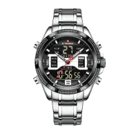 NAVIFORCE NF9201 Men's Watch Alloy Dial Analog LCD Digital Display Sport Waterproof Quartz Wristwatch Date Chronograph Luminous Clock