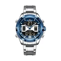 NAVIFORCE NF9201 Men's Watch Alloy Dial Analog LCD Digital Display Sport Waterproof Quartz Wristwatch Date Chronograph Luminous Clock