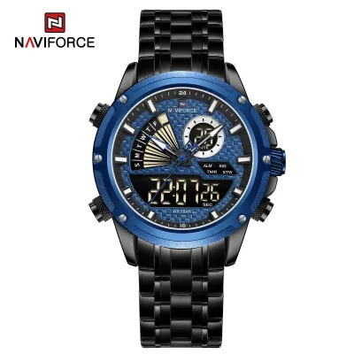 NAVIFORCE NF9205 Stainless Steel Style Menâ€™s Sports Watch Dual Display Dial Waterproof Luminous Watch