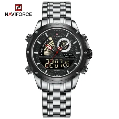NAVIFORCE NF9205 Stainless Steel Style Menâ€™s Sports Watch Dual Display Dial Waterproof Luminous Watch