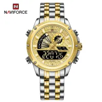 NAVIFORCE NF9205 Stainless Steel Style Menâ€™s Sports Watch Dual Display Dial Waterproof Luminous Watch