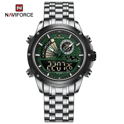 NAVIFORCE NF9205 Stainless Steel Style Menâ€™s Sports Watch Dual Display Dial Waterproof Luminous Watch