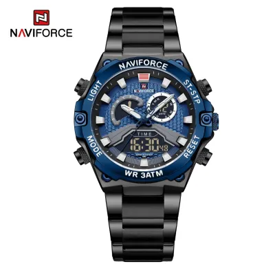 NAVIFORCE NF9207 Watches Stainless Steel Band LCD Display Quartz Man Wrist Watch Fashion Casual Male Clock
