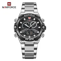 NAVIFORCE NF9207 Watches Stainless Steel Band LCD Display Quartz Man Wrist Watch Fashion Casual Male Clock