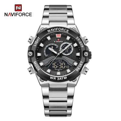 NAVIFORCE NF9207 Watches Stainless Steel Band LCD Display Quartz Man Wrist Watch Fashion Casual Male Clock
