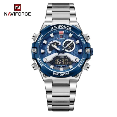 NAVIFORCE NF9207 Watches Stainless Steel Band LCD Display Quartz Man Wrist Watch Fashion Casual Male Clock