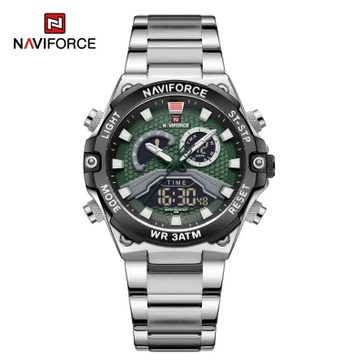 NAVIFORCE NF9207 Watches Stainless Steel Band LCD Display Quartz Man Wrist Watch Fashion Casual Male Clock