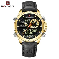 NAVIFORCE NF9208  man digital watch exclusive Genuine Leather Strap double display character watch - BlackGolden