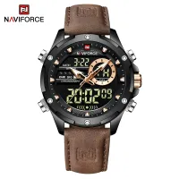 NAVIFORCE NF9208  man digital watch exclusive Genuine Leather Strap double display character watch - Brown