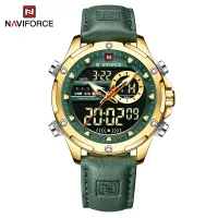 NAVIFORCE NF9208  man digital watch exclusive Genuine Leather Strap double display character watch - GreenGolden
