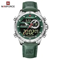 NAVIFORCE NF9208  man digital watch exclusive Genuine Leather Strap double display character watch - GreenSilver