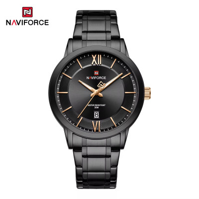 NAVIFORCE NF9254 Stainless Steel Luxury Fashion Elegant Business Luminous Calendar Quartz Watch For Men - Black
