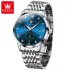 OLEVS 2925 Mens Watch Original Brand Quartz Wristwatch Waterproof Luminous Watches For Men Automatic DateThree Small Dial - RoyalBlue & Silver