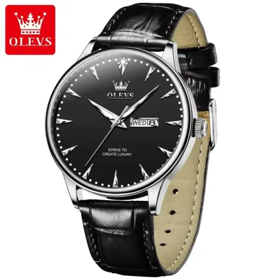 OLEVS 2933 Casual Wholesale Sport Wrist Watch Multifunction Quartz Movt Custom Wood Watch Men Chronograph Watch - Silver & Black