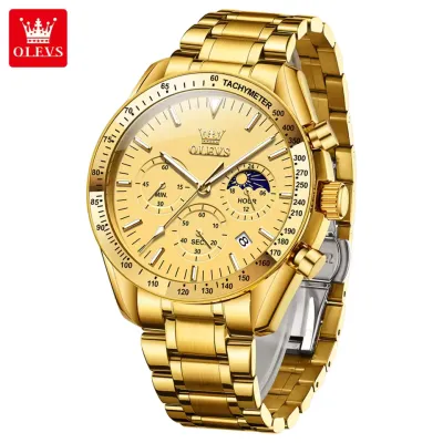 OLEVS 3618 Mens Watch Original Brand Waterproof Luminous Quartz Wristwatch Watch For Man Multifunctional Chronograph - Golden