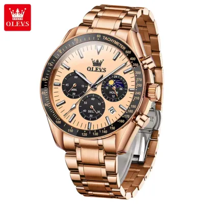 OLEVS 3618 Mens Watch Original Brand Waterproof Luminous Quartz Wristwatch Watch For Man Multifunctional Chronograph - RoseGold