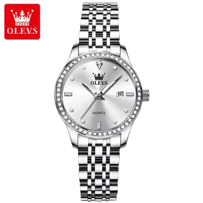 OLEVS 3625 Elegant Diamond Women's Watch Luxury Business Waterproof Stainless Steel Calendar Quartz Watch Exquisite Girls' Watch - Silver