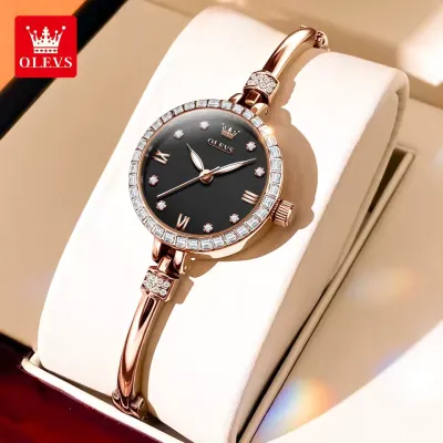 OLEVS 5585 Exquisite Watch for Women Elegant Diamond Dial Diamond Scale Ultra Thin 8mm Dial Waterproof Ladies Wrist watches