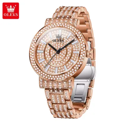 OLEVS 9904 Full Diamond Watch for Women Fashion Stainless Steel Ladies Wristwatch Luxury Elegant Original Quartz Women's Watches