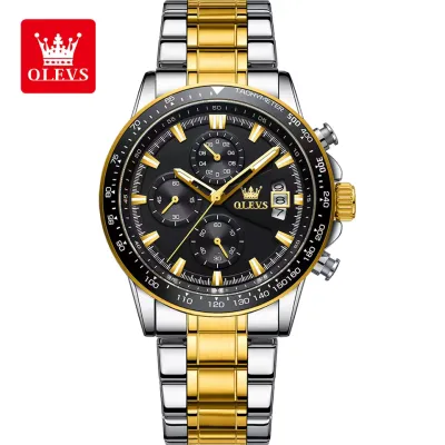 OLEVS TY705 Exclusive Design Men's Multifunctional Chronograph Quartz Watch - Black & Silver & Golden
